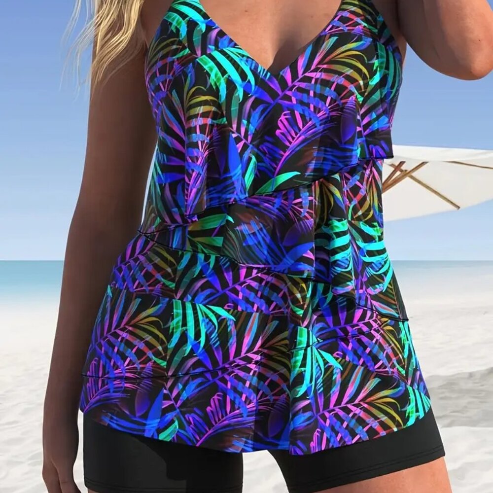 NEW - Multicolor Leisure Vacation Women's Tankini Swimsuit Set – Size L